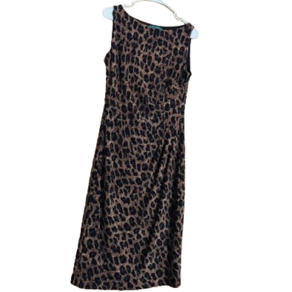Lauren Ralph Lauren Womens Leopard Print Stretch Side Ruched Cocktail Dress Sz-6